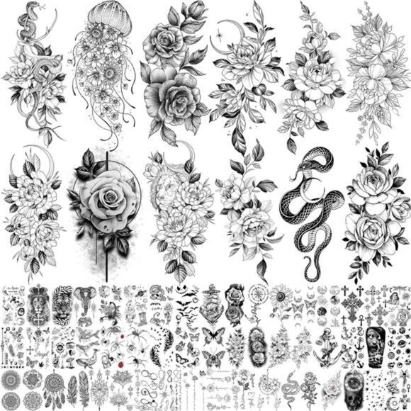 Other - 64 Sheets Long Lasting Flower Temporary Fake Tattoos For Women Arm Neck,3D